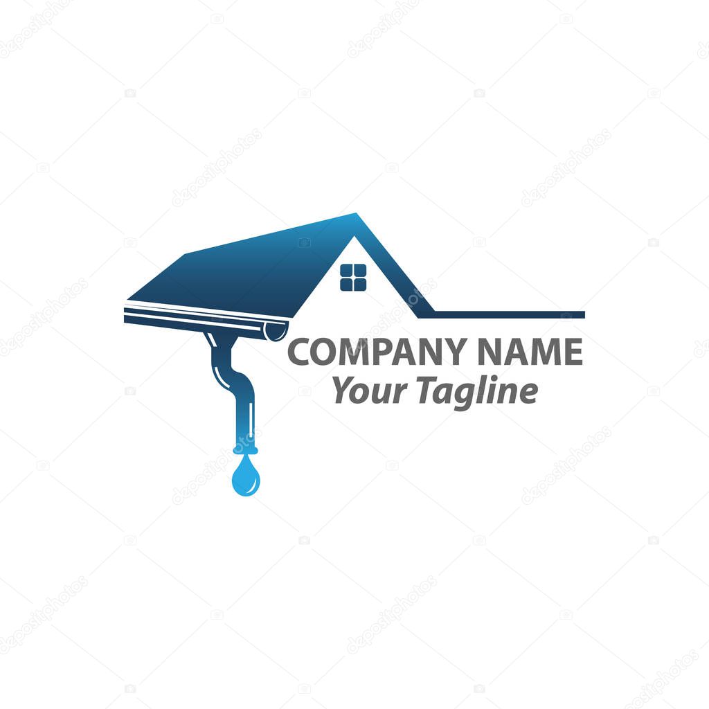 Gutter and house roof logo template. Roof downspout vector design. Gutter services logotype