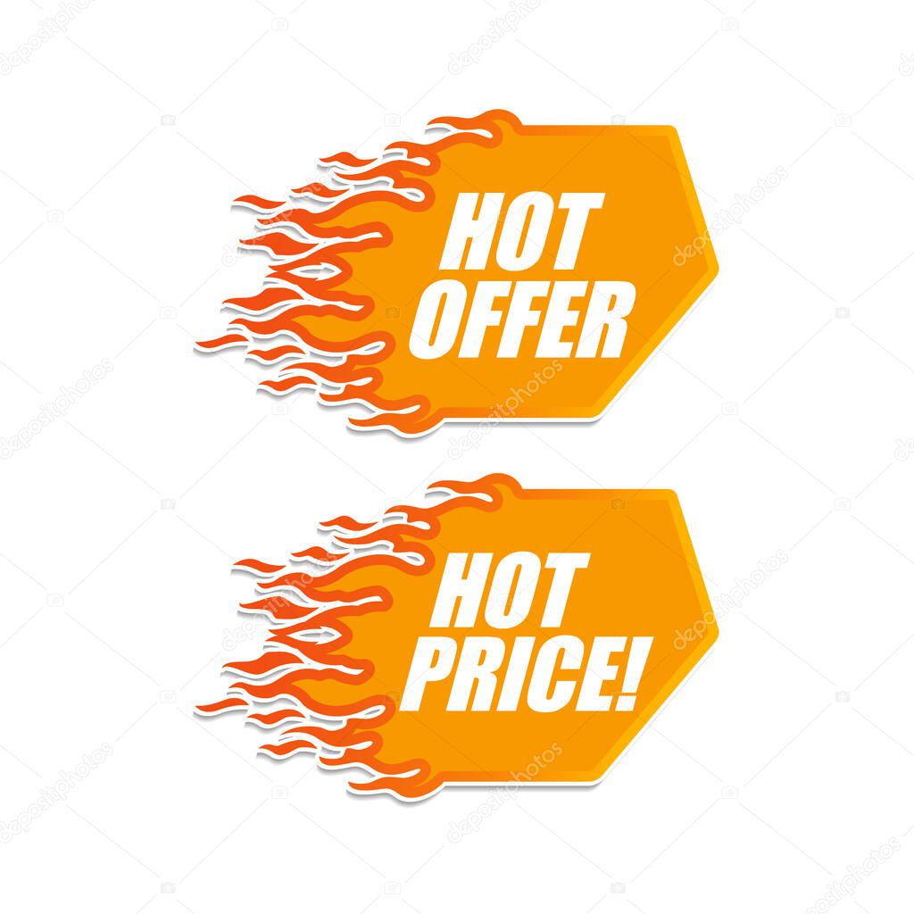 Hot Price and Hot Offer labels. Vector.
