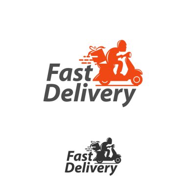 Scooter adam hızlı teslimat logosu tasarımı. kurye logo tasarımı şablon vektörü