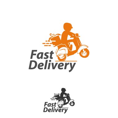 Scooter adam hızlı teslimat logosu tasarımı. kurye logo tasarımı şablon vektörü