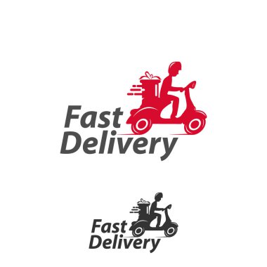 Scooter adam hızlı teslimat logosu tasarımı. kurye logo tasarımı şablon vektörü