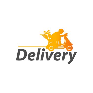Scooter adam hızlı teslimat logosu tasarımı. kurye logo tasarımı şablon vektörü