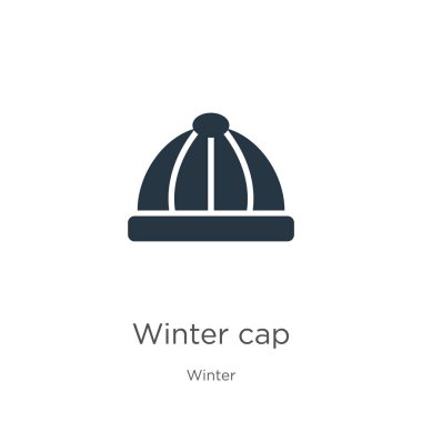 Kış ikonu vektörü. Beyaz arka planda izole edilmiş kış koleksiyonundan moda düz kış başlığı ikonu. Vektör illüstrasyonu web ve mobil grafik tasarımı, logo, eps10 için kullanılabilir