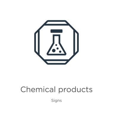 Kimyasal ürünler ikon vektörü. Beyaz arka planda izole edilmiş tabela koleksiyonundaki modaya uygun düz kimyasal ürün simgesi. Vektör illüstrasyonu web ve mobil grafik tasarımı, logo, eps10 için kullanılabilir