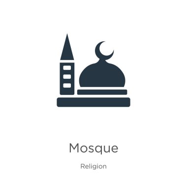 Cami simgesi vektörü. Din koleksiyonundan modayı takip eden düz cami simgesi beyaz arka planda izole edilmiş. Vektör illüstrasyonu web ve mobil grafik tasarımı, logo, eps10 için kullanılabilir