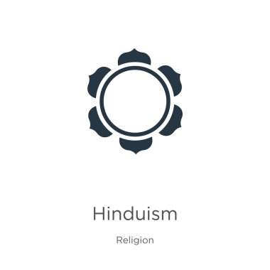 Hinduizm ikon vektörü. Din koleksiyonundan modayı takip eden düz hinduizm simgesi beyaz arka planda izole edildi. Vektör illüstrasyonu web ve mobil grafik tasarımı, logo, eps10 için kullanılabilir