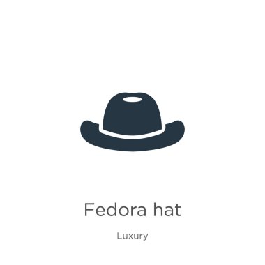 Fedora şapka ikon vektörü. Lüks koleksiyondaki moda düz fötr şapka ikonu beyaz arka planda izole edilmiş. Vektör illüstrasyonu web ve mobil grafik tasarımı, logo, eps10 için kullanılabilir