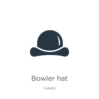 Melon şapka ikon vektörü. Lüks koleksiyondaki moda düz melon şapka ikonu beyaz arka planda izole edilmiş. Vektör illüstrasyonu web ve mobil grafik tasarımı, logo, eps10 için kullanılabilir
