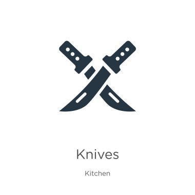 Knives simge vektörü. Beyaz arka planda, mutfak koleksiyonundan moda düz bıçaklar ikonu var. Vektör illüstrasyonu web ve mobil grafik tasarımı, logo, eps10 için kullanılabilir