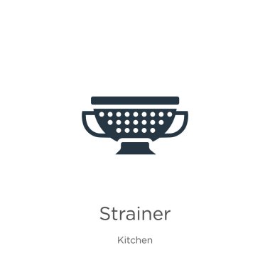 Süzgeç ikon vektörü. Beyaz arka planda, mutfak koleksiyonundan moda düz süzgeç ikonu izole edildi. Vektör illüstrasyonu web ve mobil grafik tasarımı, logo, eps10 için kullanılabilir