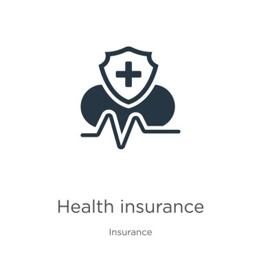 Sağlık sigortası ikonu vektörü. Beyaz arka planda izole edilmiş sigorta koleksiyonundan moda düz sağlık sigortası ikonu. Vektör illüstrasyonu web ve mobil grafik tasarımı, logo, eps10 için kullanılabilir