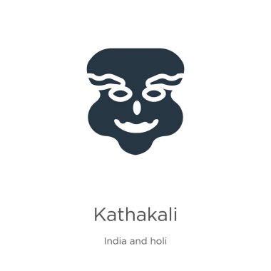 Kathakali ikon vektörü. Hindistan koleksiyonundan modaya uygun düz kathakali simgesi beyaz arka planda izole edildi. Vektör illüstrasyonu web ve mobil grafik tasarımı, logo, eps10 için kullanılabilir