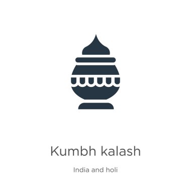 Kumbh kalash ikon vektörü. Beyaz arka planda Hindistan koleksiyonundan modaya uygun düz kumbh kalash simgesi izole edildi. Vektör illüstrasyonu web ve mobil grafik tasarımı, logo, eps10 için kullanılabilir