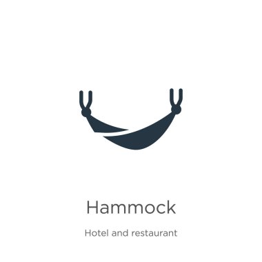 Hamak simgesi vektörü. Beyaz arka planda izole edilmiş otel koleksiyonundan moda düz hamak ikonu. Vektör illüstrasyonu web ve mobil grafik tasarımı, logo, eps10 için kullanılabilir