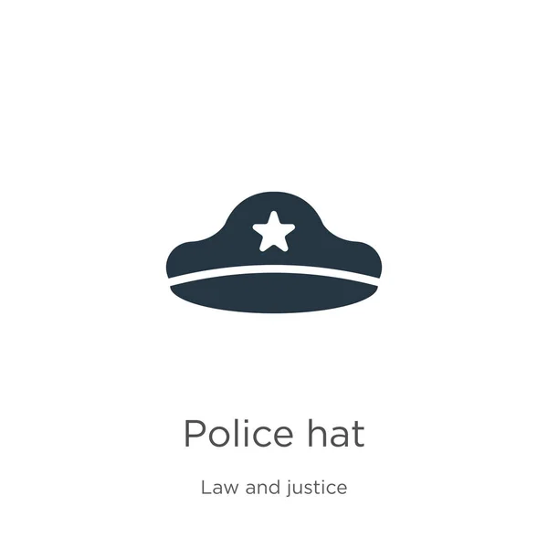 Ikona policyjnego kapelusza. Modna płaska ikona czapki policyjnej z kolekcji prawa i sprawiedliwości odizolowana na białym tle. Ilustracja wektorowa może być używana do projektowania graficznego, logo, eps10 — Wektor stockowy