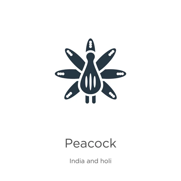 Icono del pavo real vector. Icono de pavo real plano de moda de la colección india y holi aislado sobre fondo blanco. La ilustración vectorial se puede utilizar para el diseño gráfico web y móvil, logotipo, eps10 — Vector de stock