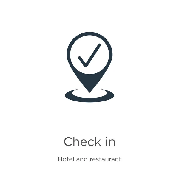Verifique no vetor ícone. Trendy flat check in ícone da coleção de alojamento isolado no fundo branco. Ilustração vetorial pode ser usado para web e design gráfico móvel, logotipo, eps10 — Vetor de Stock
