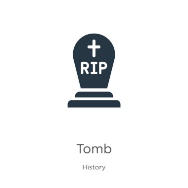 Mezar simgesi vektörü. Tarih koleksiyonundan modayı takip eden düz mezar simgesi beyaz arkaplanda izole edildi. Vektör illüstrasyonu web ve mobil grafik tasarımı, logo, eps10 için kullanılabilir