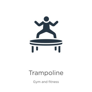 Trambolin ikon vektörü. Beyaz arka planda spor salonu ve fitness koleksiyonundan modayı takip eden düz trambolin ikonu var. Vektör illüstrasyonu web ve mobil grafik tasarımı, logo, eps10 için kullanılabilir