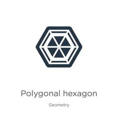 Poligonal altıgen ikon vektörü. Beyaz arkaplanda izole edilmiş geometri koleksiyonundan moda düz altıgen simge. Vektör illüstrasyonu web ve mobil grafik tasarımı, logo, eps10 için kullanılabilir