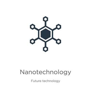Nanoteknoloji ikon vektörü. Beyaz arka planda izole edilmiş gelecekteki teknoloji koleksiyonundan moda düz nanoteknoloji ikonu. Vektör illüstrasyonu web ve mobil grafik tasarımı, logo için kullanılabilir,