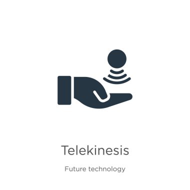 Telekinezi ikon vektörü. Beyaz arka planda izole edilmiş gelecekteki teknoloji koleksiyonundan moda düz telekinezi ikonu. Vektör illüstrasyonu web ve mobil grafik tasarımı, logo, eps10 için kullanılabilir