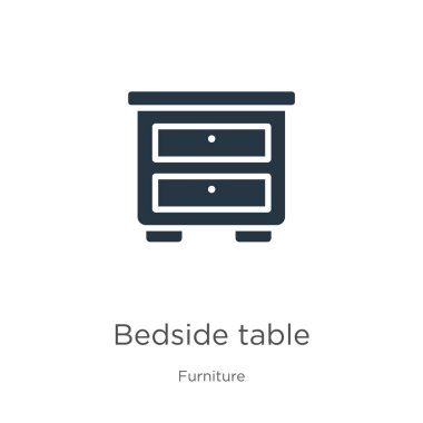 Komodin ikonu vektörü. Moda mobilya koleksiyonundan modayı takip eden düz masa başı simgesi beyaz arka planda izole edilmiş. Vektör illüstrasyonu web ve mobil grafik tasarımı, logo, eps10 için kullanılabilir