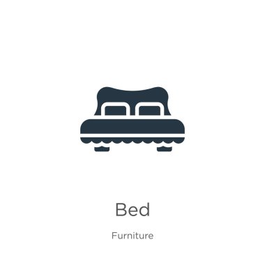 Yatak ikonu vektörü. Moda koleksiyonundan moda düz yatak ikonu beyaz arka planda izole edilmiş. Vektör illüstrasyonu web ve mobil grafik tasarımı, logo, eps10 için kullanılabilir