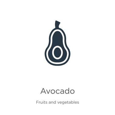 Avokado ikon vektörü. Beyaz arka planda, meyve koleksiyonundan moda düz avokado ikonu izole edildi. Vektör illüstrasyonu web ve mobil grafik tasarımı, logo, eps10 için kullanılabilir