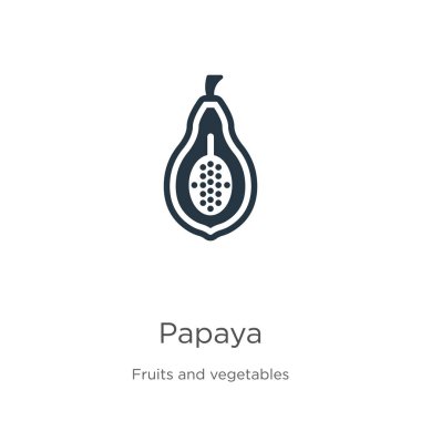 Papaya ikon vektörü. Beyaz arka planda izole edilmiş meyve koleksiyonundan modadan düz papaya ikonu. Vektör illüstrasyonu web ve mobil grafik tasarımı, logo, eps10 için kullanılabilir