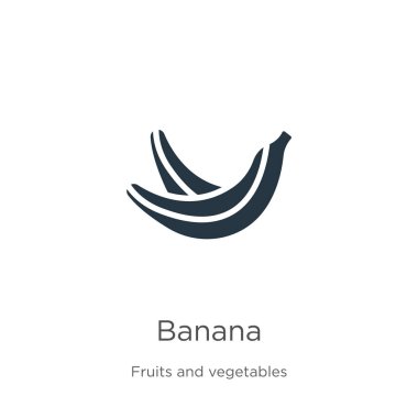Muz ikonu vektörü. Beyaz arka planda, meyve koleksiyonundan modadan düz muz ikonu izole edildi. Vektör illüstrasyonu web ve mobil grafik tasarımı, logo, eps10 için kullanılabilir
