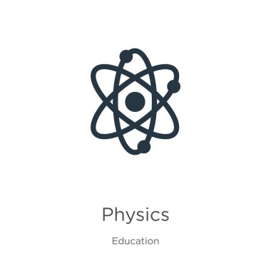 Fizik ikonu vektörü. Eğitimden kalma modaya uygun düz fizik ikonu beyaz arka planda izole edilmiş. Vektör illüstrasyonu web ve mobil grafik tasarımı, logo, eps10 için kullanılabilir