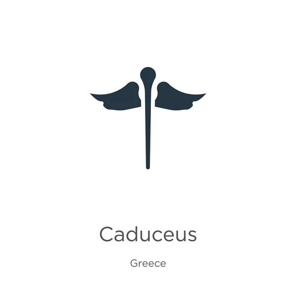 Caduceus ikon vektörü. Beyaz arka planda, Yunan koleksiyonundan modaya uygun düz caduceus simgesi izole edildi. Vektör illüstrasyonu web ve mobil grafik tasarımı, logo, eps10 için kullanılabilir