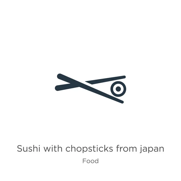 Sushi dengan sumpit dari vektor ikon jepang. Sushi datar dengan sumpit dari ikon Jepang dari koleksi makanan yang diisolasi dengan latar belakang putih. Ilustrasi vektor dapat digunakan untuk web dan mobile - Stok Vektor