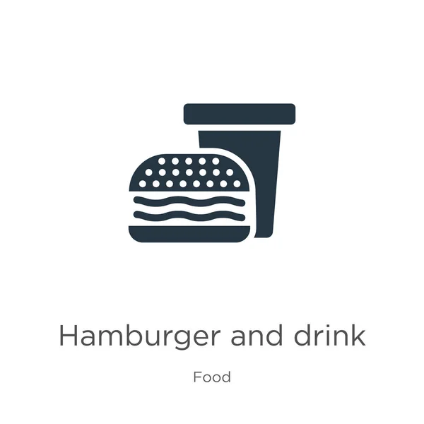Hambúrguer e beber vetor ícone. Ícone de hambúrguer e bebida na moda plana da coleta de alimentos isolada no fundo branco. Ilustração vetorial pode ser usado para web e design gráfico móvel, logotipo, eps10 — Vetor de Stock