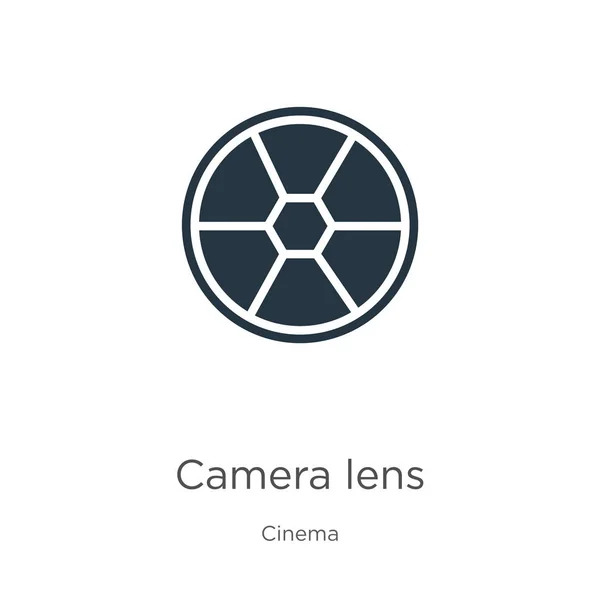 카메라 렌즈 아이콘 벡터. 영화 컬렉션의 화려 한 평면 카메라 아이콘은 흰색 배경에 분리되어 있다. 벡터 일러스트는 웹 및 모바일 그래픽 디자인, 로고 , eps10 에 사용 할 수있습니다. — 스톡 벡터