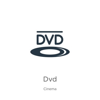 Dvd logo ikonu vektörü. Beyaz arka planda izole edilmiş sinema koleksiyonundan moda düz DVD logosu. Vektör illüstrasyonu web ve mobil grafik tasarımı, logo, eps10 için kullanılabilir