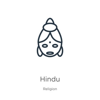 Hindu ikonu. Din koleksiyonundan beyaz arkaplanda izole edilmiş ince doğrusal Hindu dış hat ikonu. Hat vektörü hindu işareti, ağ ve mobil sembolü