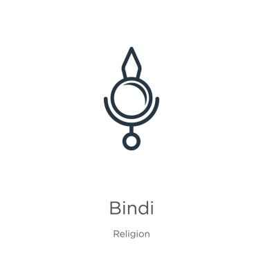 Bindi simgesi. Din koleksiyonundan beyaz arkaplanda izole edilmiş ince doğrusal bindi ana hat simgesi. Çizgi vektör bindi işareti, ağ ve mobil sembolü