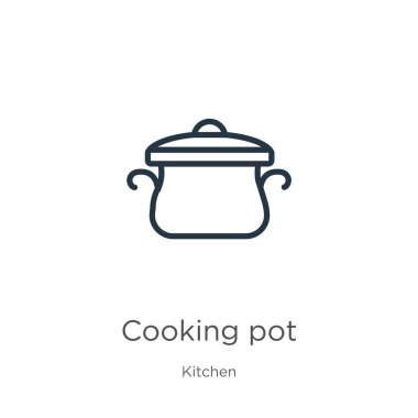 Esrar pişirme ikonu. Mutfak koleksiyonundan beyaz arkaplanda izole edilmiş ince doğrusal pişirme tenceresi taslak ikonu. Satır vektörü pişirme kabı işareti, ağ ve mobil sembolü
