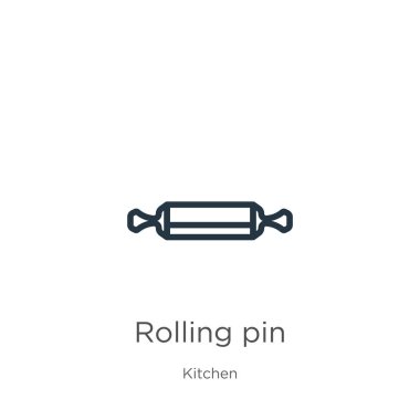 Yuvarlanan iğne simgesi. Mutfak koleksiyonundan beyaz arkaplanda izole edilmiş ince doğrusal yuvarlanan pin ana hatlı ikon. Çizgi vektör yuvarlanan pin işareti, ağ ve mobil sembolü