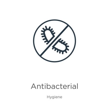 Antibacterial icon. Thin linear antibacterial outline icon isolated on white background from hygiene collection. Line vector antibacterial sign, symbol for web and mobile clipart