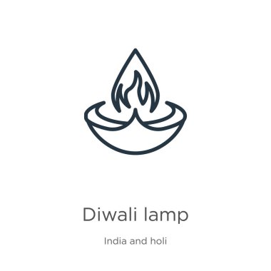 Diwali lamba ikonu. Hindistan koleksiyonundan izole edilmiş ince doğrusal diwali lambası taslak ikonu. Satır vektörü diwali lamba işareti, ağ ve mobil sembolü