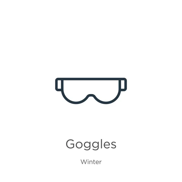 Icono de gafas. Delgadas gafas lineales esbozan icono aislado sobre fondo blanco de la colección de invierno. Signo de gafas de vector de línea, símbolo para web y móvil — Vector de stock
