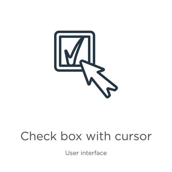 Check box with cursor icon. Thin linear check box with cursor outline icon isolated on white background from user interface collection. Line vector check box with cursor sign, symbol for web and
