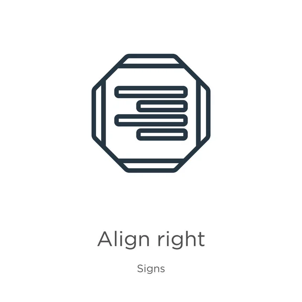 Align right icon. Thin linear align right outline icon isolated on white background from signs collection. Line vector align right sign, symbol for web and mobile — ストックベクタ