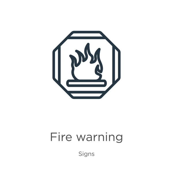 Fire warning icon. Thin linear fire warning outline icon isolated on white background from signs collection. Line vector fire warning sign, symbol for web and mobile — Stock Vector