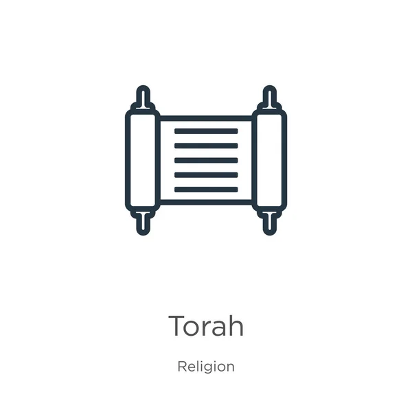 Torah icon. Thin linear torah outline icon isolated on white background from religion collection. Line vector torah sign, symbol for web and mobile — Stock Vector