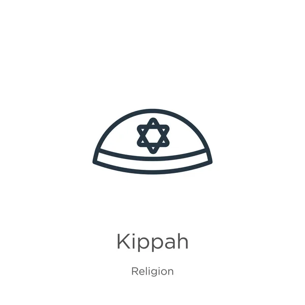 Kippah icon. Thin linear kippah outline icon isolated on white background from religion collection. Line vector kippah sign, symbol for web and mobile — Stock Vector