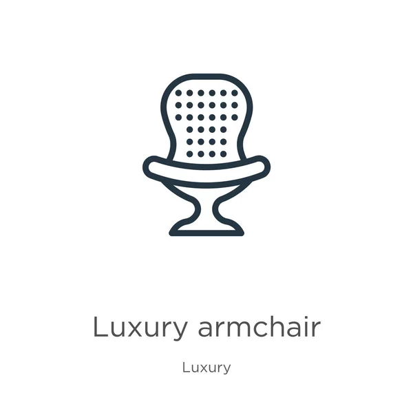 Luksusowa ikona fotela. Cienka liniowa ikona luksusowego fotela odizolowana na białym tle z kolekcji luksusowej. Linia wektor luksusowy fotel znak, symbol sieci web i mobile — Wektor stockowy